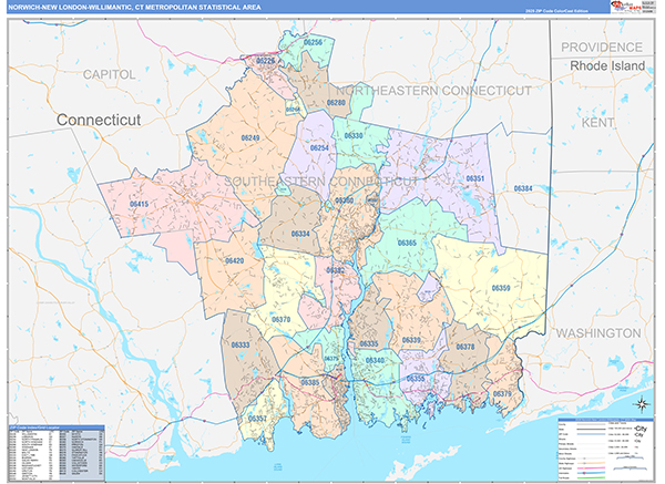 Norwich-New London-Willimantic, CT Metro Area Zip Code Map